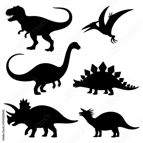 Silhouette collection of various dinosaur species