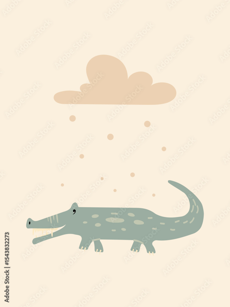 Fototapeta premium Featuring a charming crocodile in soft hues, this boho kids poster adds a whimsical touch to nursery decor. Perfect for creating a playful and soothing environment for little ones.