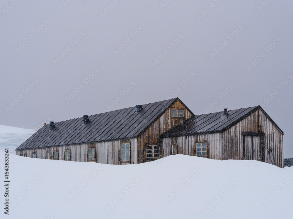 Base or Station W on Detaille Island. Base W is a remote and rarely visited abandoned scientific station. West Antarctica Base or Station W on Detaille Island. Base W is a remote and rarely visited abandoned scientific station. West Antarctica