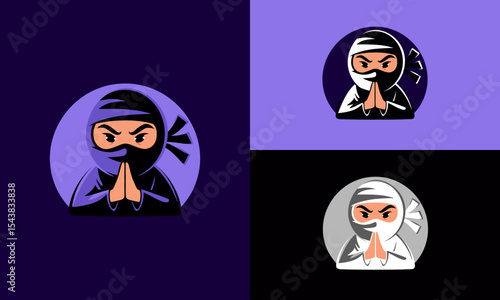 Cartoon Ninja Mascot Seemingly in a Welcoming or Respectful Pose