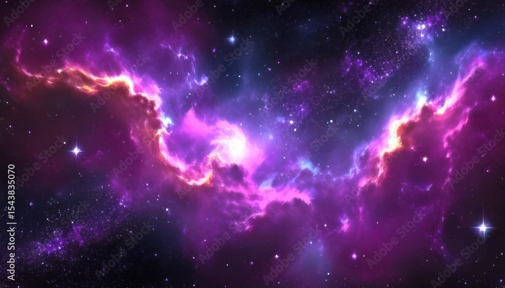 Fototapeta premium vibrant purple and pink nebula cloud in deep outer space with glowing stars and cosmic dust, ideal for sci-fi poster, digital artwork, or web background