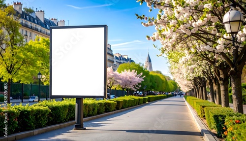 Fototapeta Naklejka Na Ścianę i Meble -  Blank Billboard with Spring City Street.