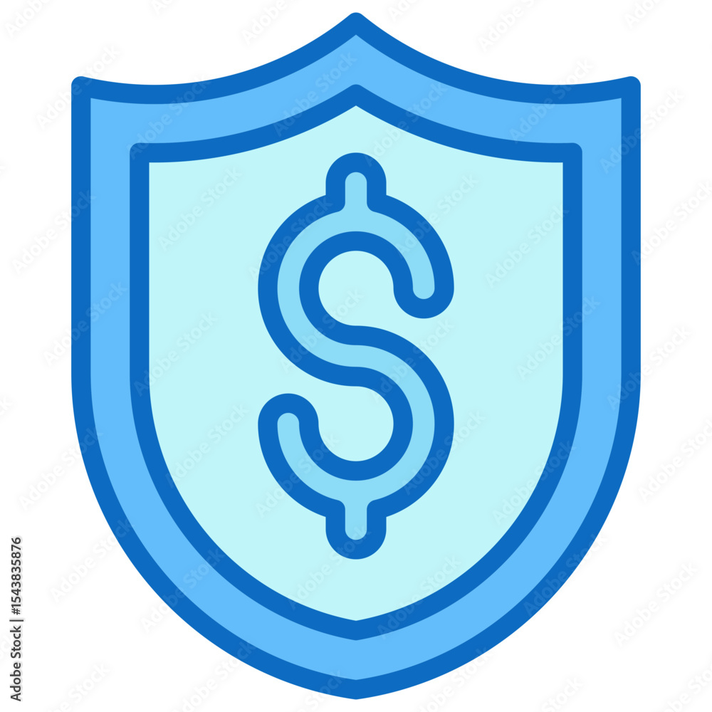 Financial Protection - Blue Fill Outline Icon - Shield with dollar symbol, representing financial protection or insurance Financial Protection - Blue Fill Outline Icon - Shield with dollar symbol, representing financial protection or insurance