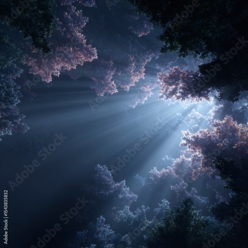 Mystical Moonlight Forest  Crepuscular Rays  Canopy  Nature  Dreamy  Atmospheric  Night Sc