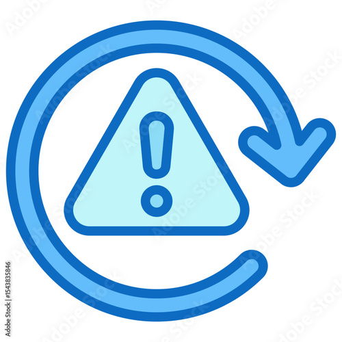 Alert Refresh - Blue Fill Outline Icon - Circular arrow with warning triangle, symbolizing alert updates or system refresh notifications
