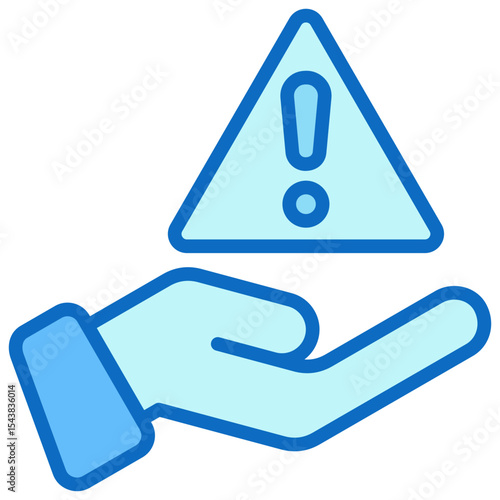 Risk Management - Blue Fill Outline Icon - Hand holding warning sign, representing care, safety, and risk management control