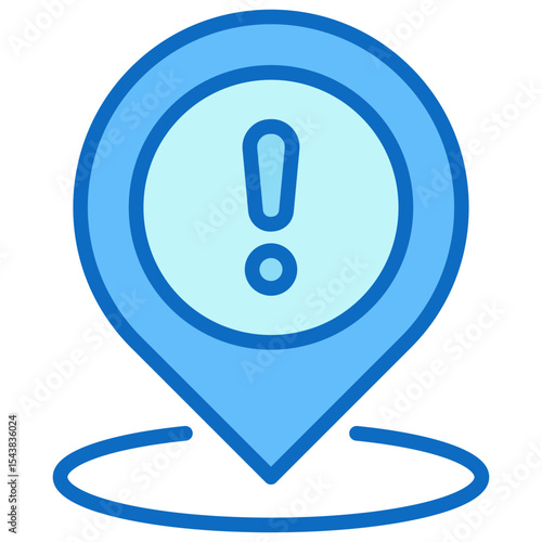 Risk Location - Blue Fill Outline Icon - location pin with an exclamation mark, indicating a high-risk or hazardous area