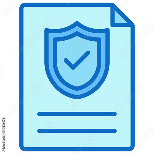 Security Report - Blue Fill Outline Icon - Document with shield and checkmark, symbolizing a validated security report