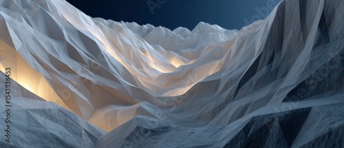 Wallpaper Mural Abstract Low Poly Mountain Range  3D Render  White  Glowing Creases  Textured Background Torontodigital.ca