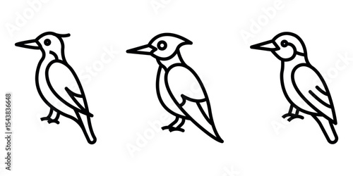 woodpecker outline or line icon design bundle.
