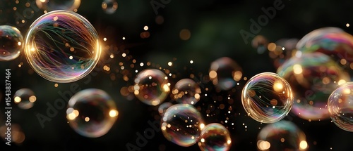 Wallpaper Mural Sparkling Bubbles  Abstract Background  3D Render  Shimmering Lights  Festive   Gold  Rain Torontodigital.ca