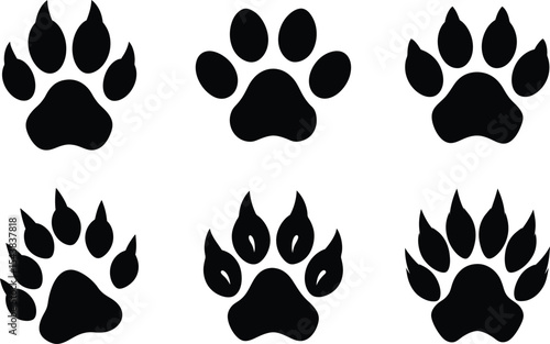 A seamless vector pattern featuring black silhouettes of fire and various animal paw prints, including leopard and dog footprints, perfect for autumn-themed designs and wallpapers