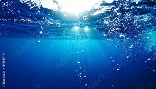 Underwater Sunbeams with Ocean Bubbles.