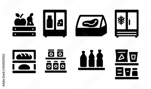 Grocery, supermarket solid icon set. shopping, food, retail icon solid collection