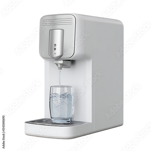 Modern water dispenser pouring fresh water into a glass.