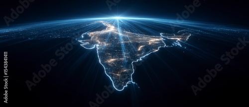 Fototapeta Naklejka Na Ścianę i Meble -  India at Night  Glowing Map  Cinematic Lights  Space for Text