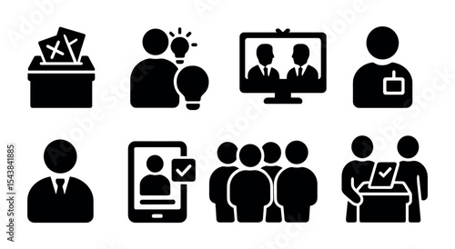 Business, marketing solid icon set. essential symbols for corporate use