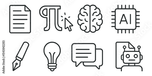 Education, technology linear icon set. learning, ai, innovation icons