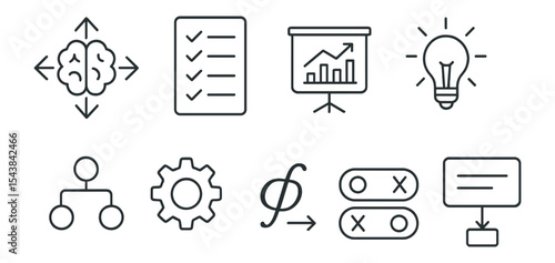 Business icon set. planning, strategy and innovation icons in line style