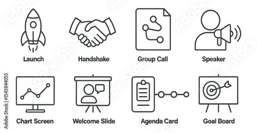 Business and communication line icon set. essential elements for teamwork