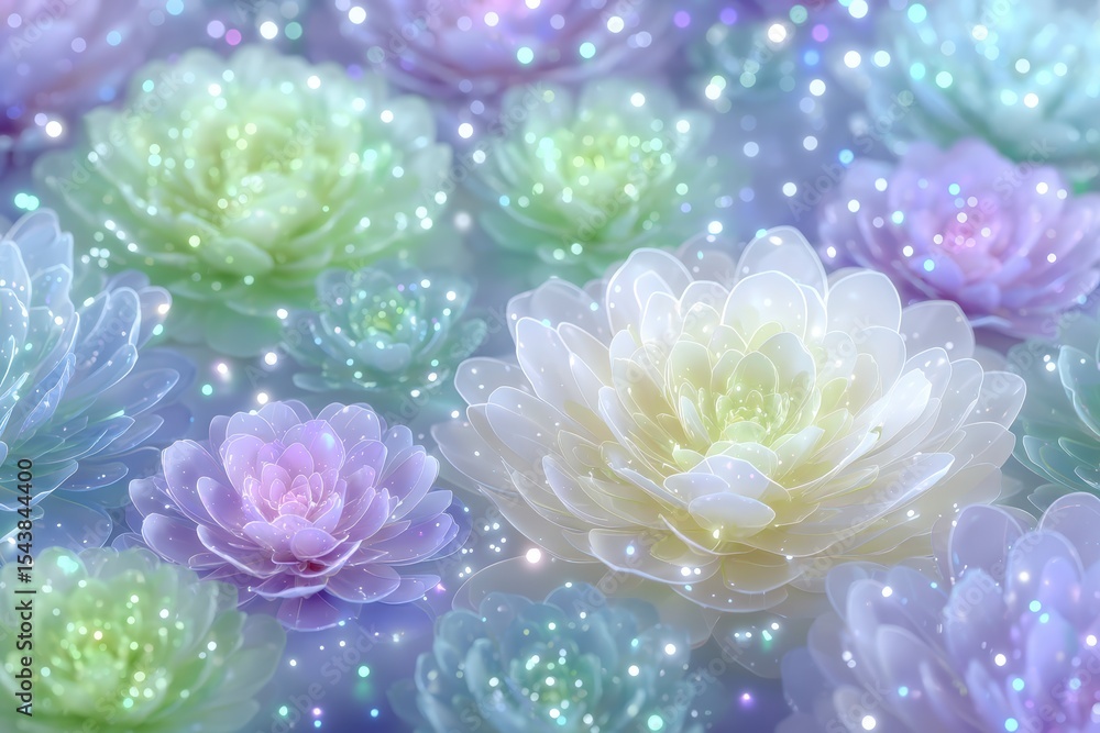 Fototapeta premium Pastel Dream Sparkling 3D Flowers Soft Bloom Floral Design