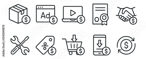 Ecommerce, business outline icon set. shopping, payment, marketing collection