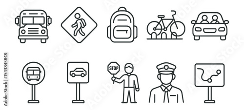 Transportation line icon set. travel and commuting symbols in linear style