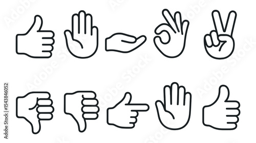 Hand gesture icon set. communication, expression icons outline collection