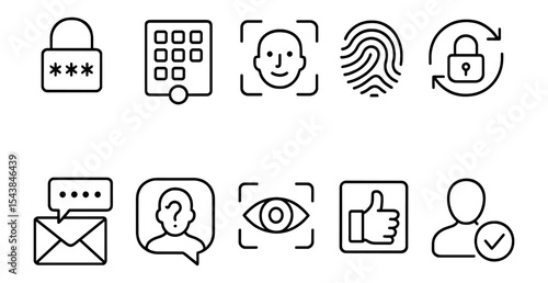 Security, privacy outline icon set. authentication, safety symbols line collection