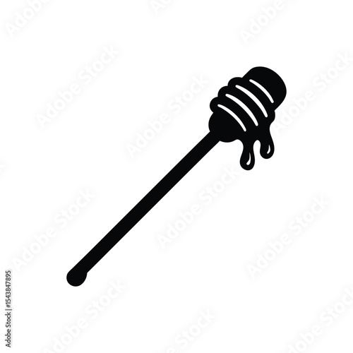 Honey dipper stick with dripping honey silhouette vector illustration