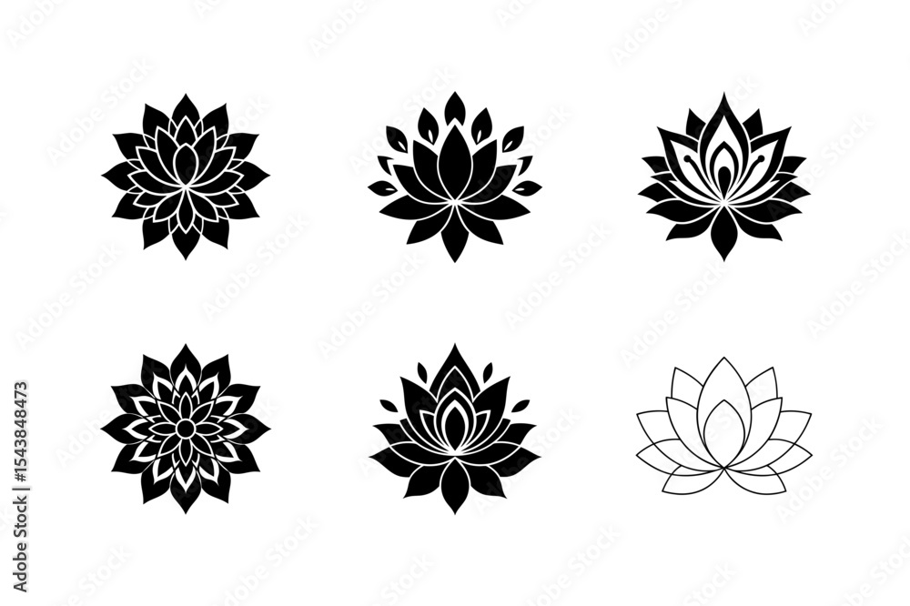 Obraz premium lotus flower set yoga or zen decora vector art silhouette