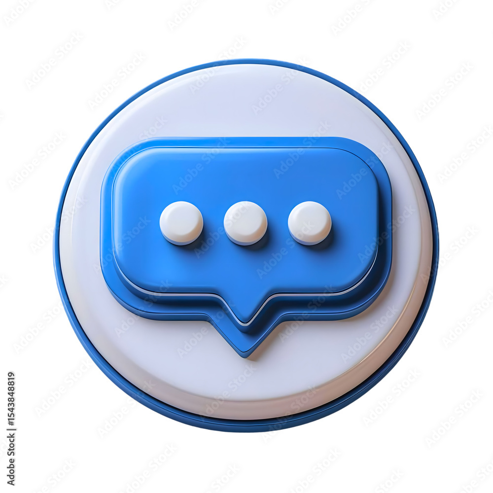 Blue 3D Speech Bubble Icon with White Dots isolated on a transparent background Blue 3D Speech Bubble Icon with White Dots isolated on a transparent background