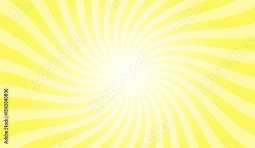 Yellow swirl sunburst background. Icterine yellow radial retro glowing rays banner. Abstract retro whirlwind starburst vector abstract background. Twisted radial illustration.