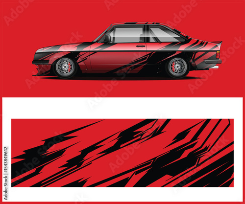 Orange and Black Sports Car with Racing Stripes Vector Illustration