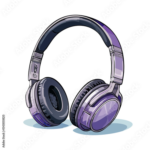 Purple Wireless Headphones Illustration Listening Gadget Portable Audio Device Cartoon Style Modern Electronics Music Accessory Isolated