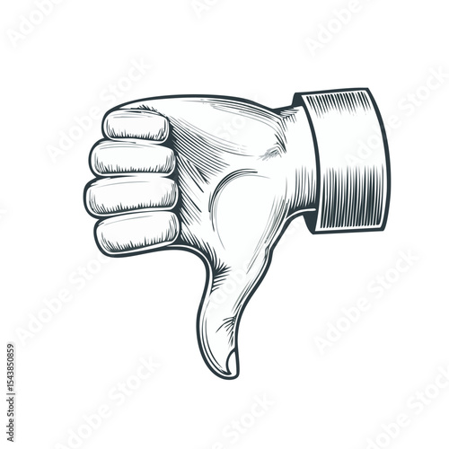 Illustration of hand gesturing thumbs down, disapproval, negative sign in cartoon style