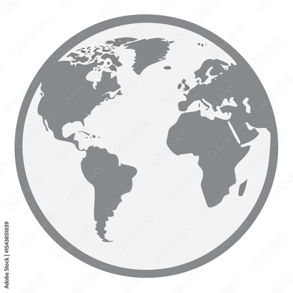 Simple World Globe Illustration with Gray Continents and White Ocean Round Design for Global Awareness Campaigns and International Business Concepts Simple World Globe Illustration with Gray Continents and White Ocean Round Design for Global Awareness Campaigns and International Business Concepts