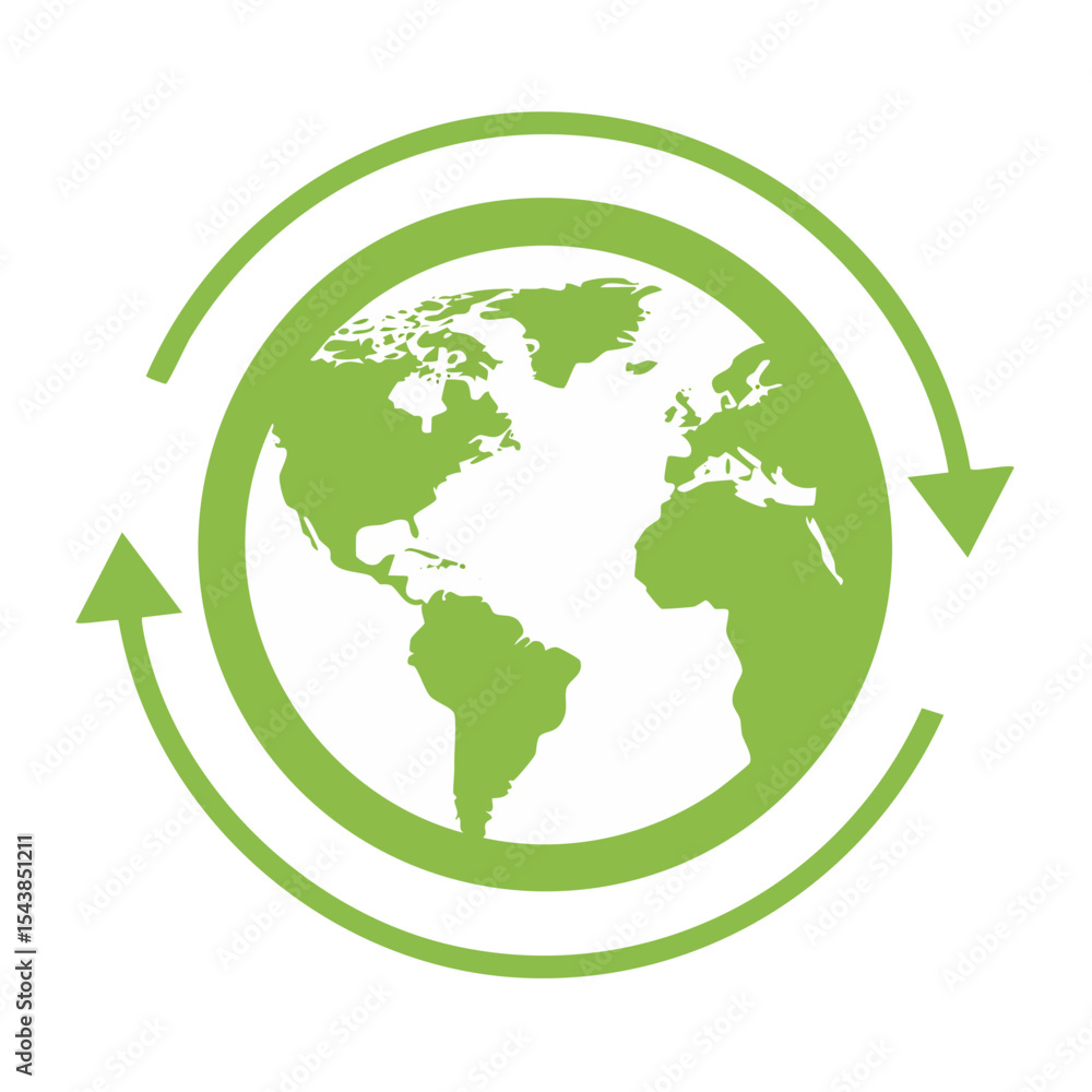Fototapeta premium Green Earth Globe with Rotation Arrows, Environment and Sustainability Concept