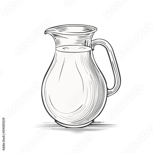 Illustration of a White Ceramic Pitcher on Black Background with Liquid Inside