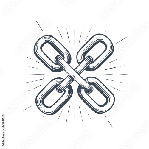 Illustration of Crossed Metal Chains Symbolizing Strength, Connection, and Security Against a Black Background