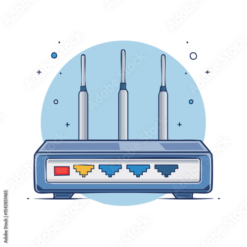 Illustration of a Wireless Router Device with Antennae for Internet Connectivity