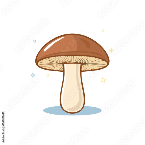 Cartoon mushroom illustration on black background with sparkles fantasy forest fungi nature magic symbol whimsical organic mushrooming