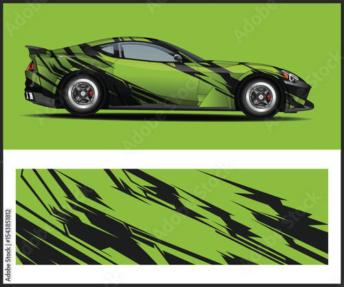 Modern Car Wrap Design Teal Vehicle with Black Geometric Stripes