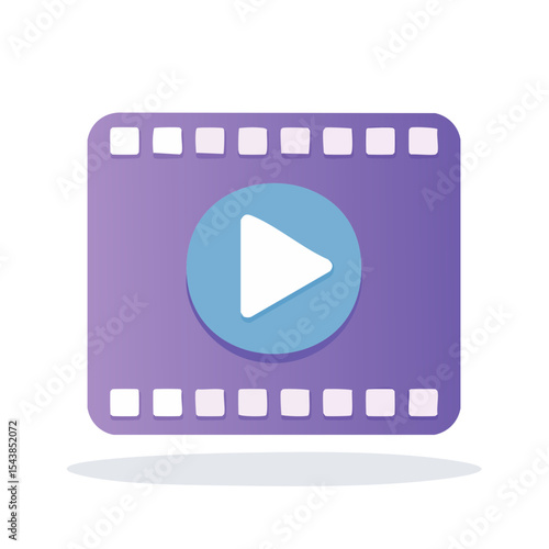 Play video icon multimedia content graphic design with filmstrip element in modern cartoon style for websites and mobile apps