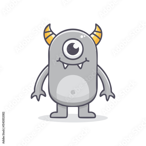 Cute Cartoon Monster Standing Isolated on Black Background Vector Illustration