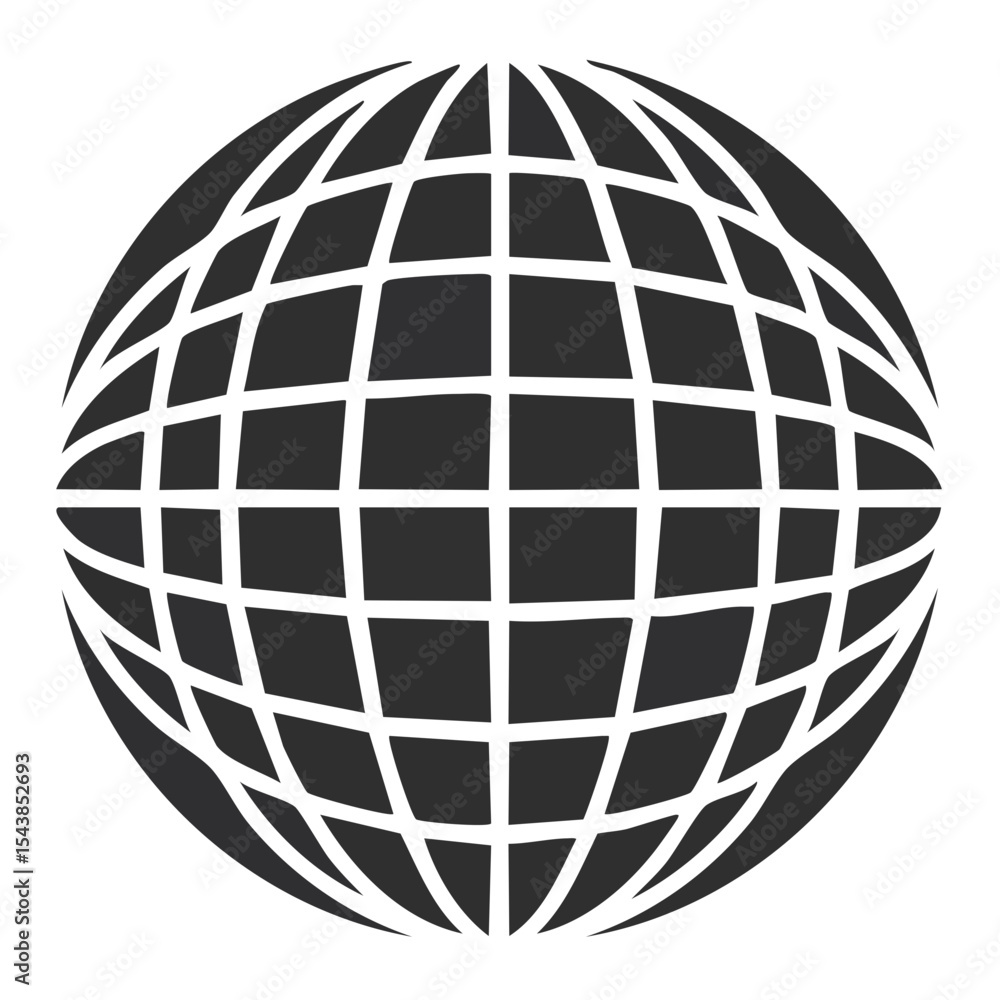 Gray Globe Grid Isolated on Black Background, Representing Global Networks, Communication, and Data Gray Globe Grid Isolated on Black Background, Representing Global Networks, Communication, and Data