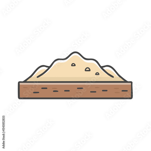 Sandpile Illustration, Light Brown Sand in Wooden Sandbox, Children's Summer Activity, Outdoor Playground Fun