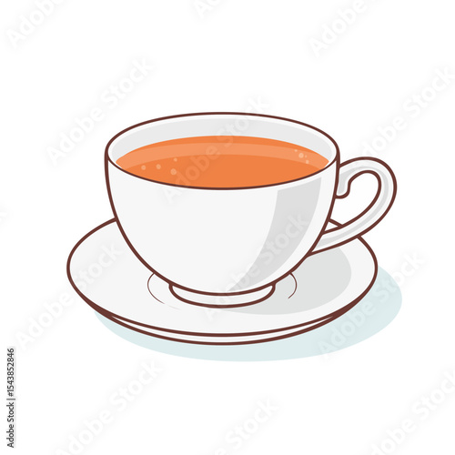 Cup of Tea Illustration Fresh Beverage on Saucer Minimalist Vector Design Cartoon Style Tea Time Drink Illustration