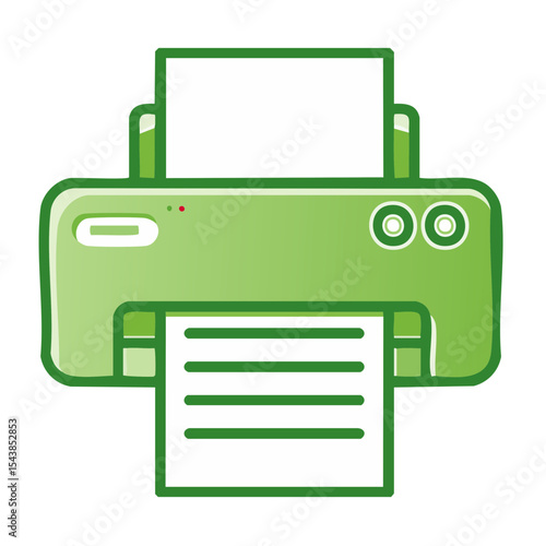 Green Printer Printing Documents Cartoon Style Illustration Office Equipment Business Tools