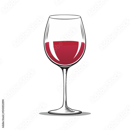 Illustration of wine glass containing red wine on black background Elegant minimalist style beverage illustration